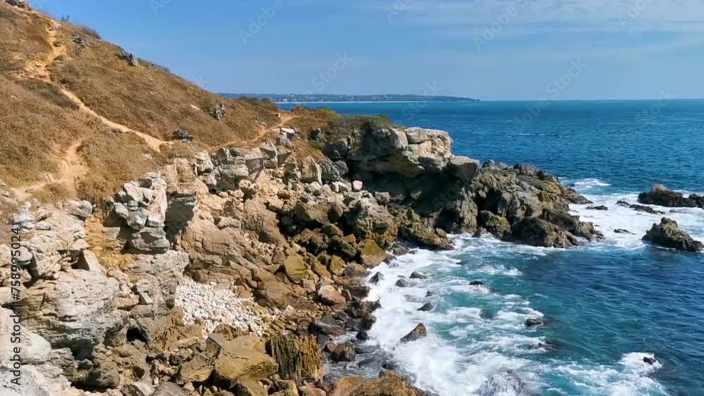 Beautiful rocks cliffs view waves at beach coast panorama Mexico. Beautiful rocks cliffs view waves at beach coast panorama Mexico.