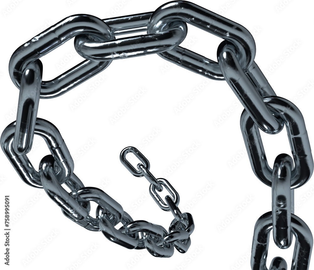 Fototapeta premium Metal chain links. 3d rendering illustration isolated on white background, 3d render realistic chain in chrome