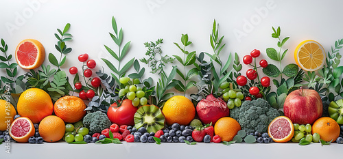 Various types of fruits on white background  Fruits photography. Created with Ai