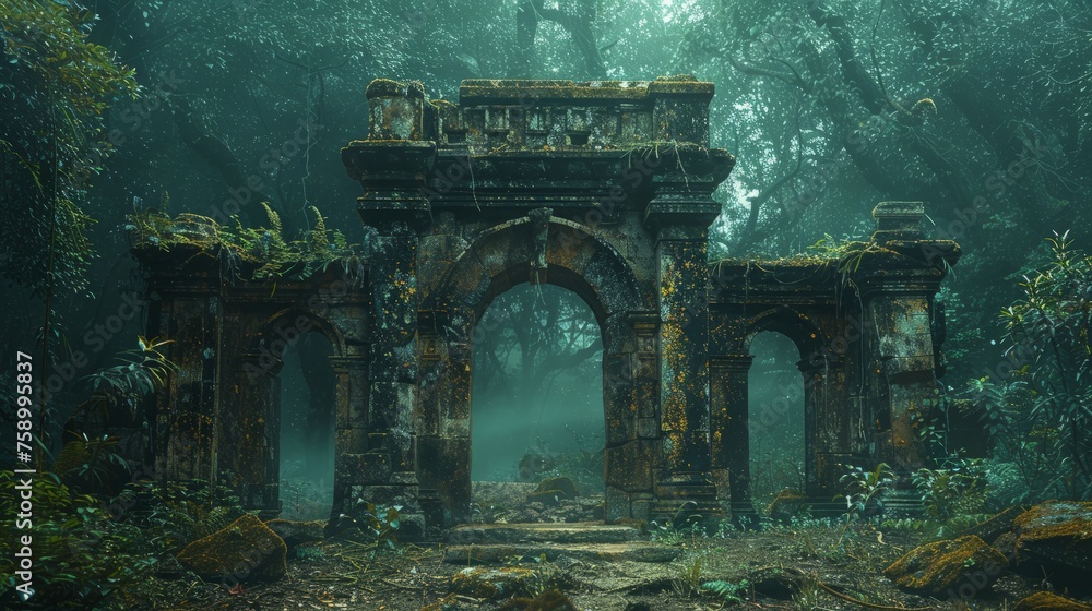 Ancient Ruin Amidst Forest