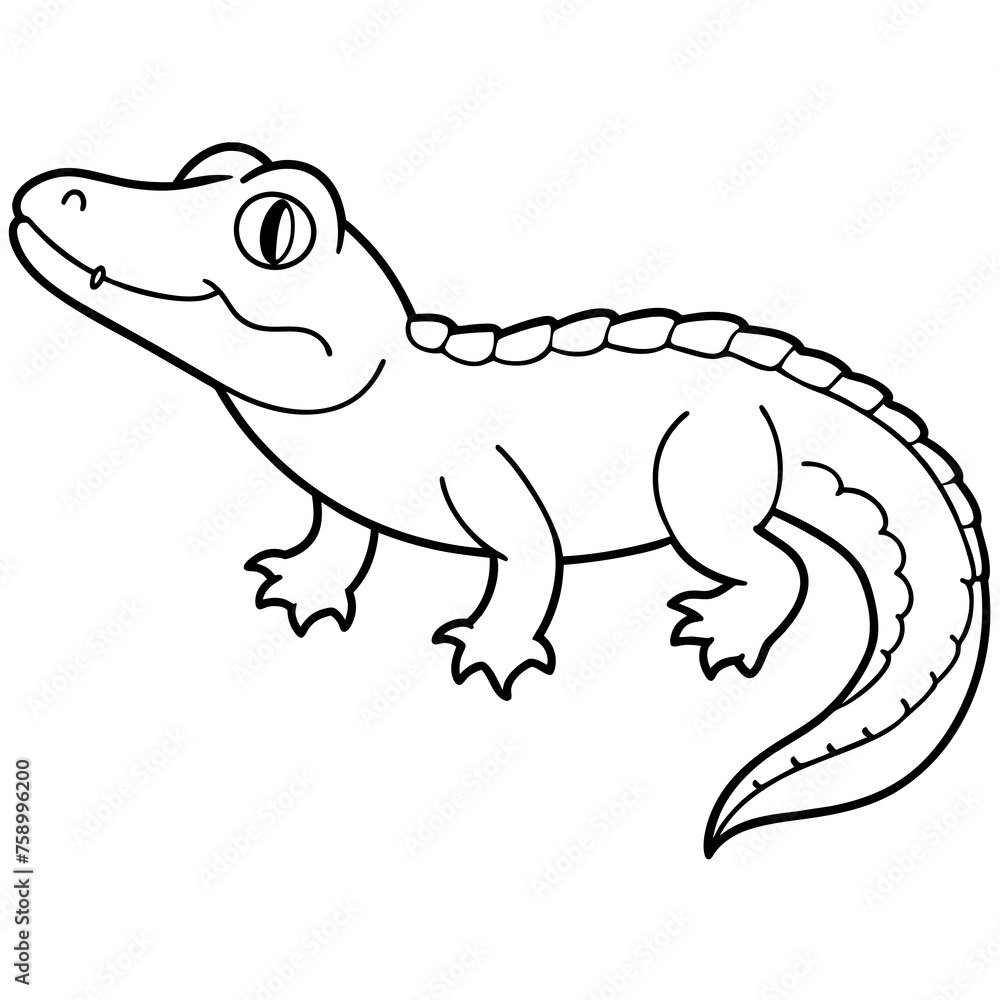 Fototapeta premium alligator, crocodile drawing using only lines, line art to color and paint. Children's drawings.