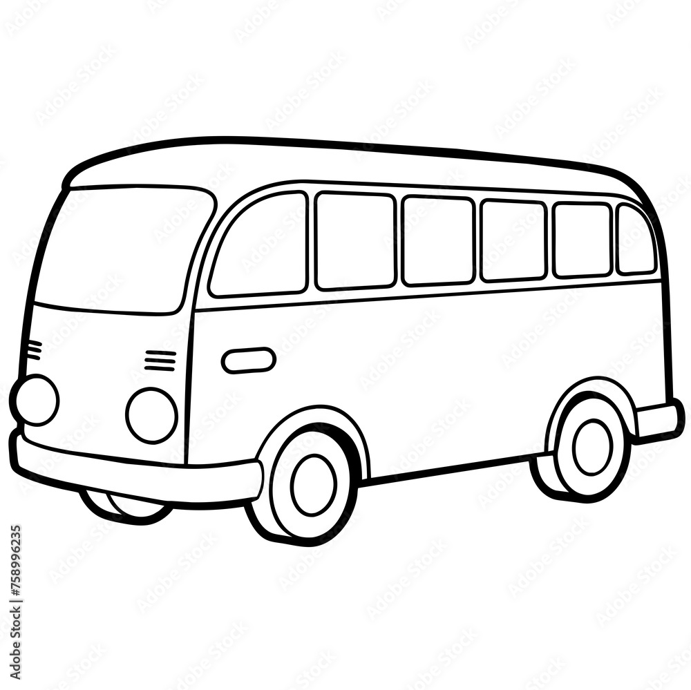 car, van, bus drawing using only lines, line art to color and paint. Children's drawings.