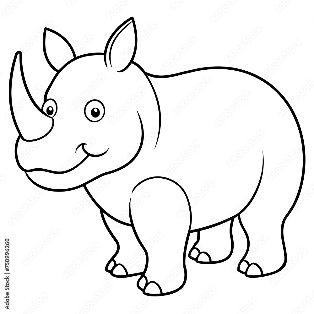 Naklejka premium rhino drawing using only lines, line art to color and paint. Children's drawings.