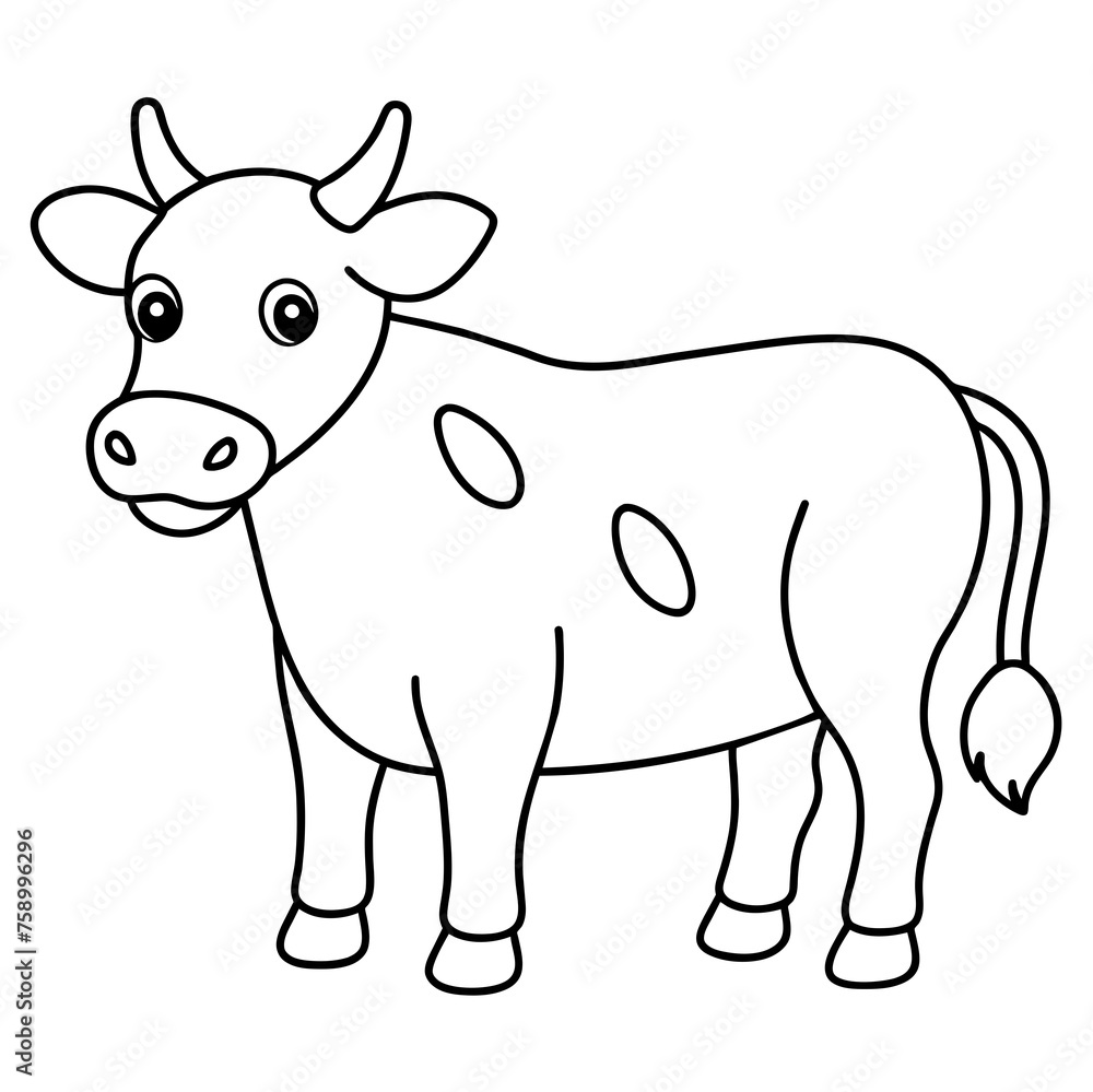 Fototapeta premium cow drawing using only lines, line art to color and paint. Children's drawings.