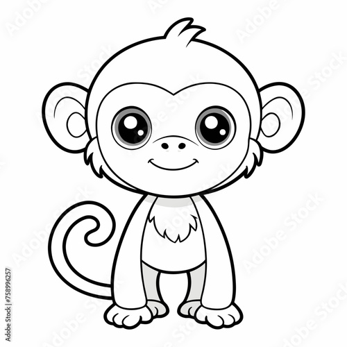 monkey drawing using only lines, line art to color and paint. Children's drawings. photo