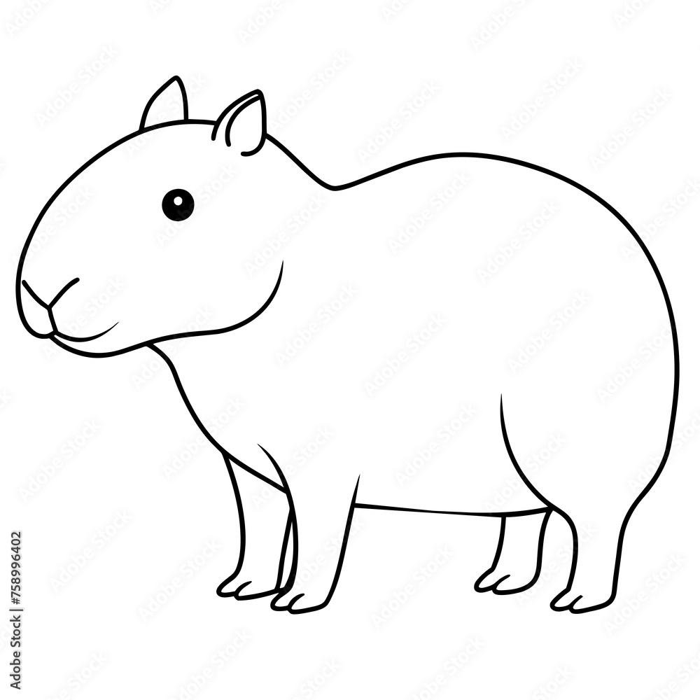 Fototapeta premium capybara drawing using only lines, line art to color and paint. Children's drawings.