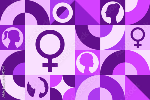 International Women's Day. March 8. Seamless geometric pattern. Template for background, banner, card, poster. Vector EPS10 illustration.