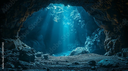Sunlight Piercing Through Underwater Cave