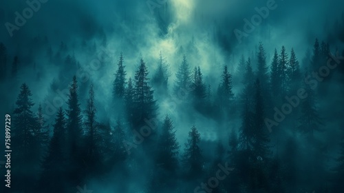 Misty Forest Filled With Trees © Ilugram