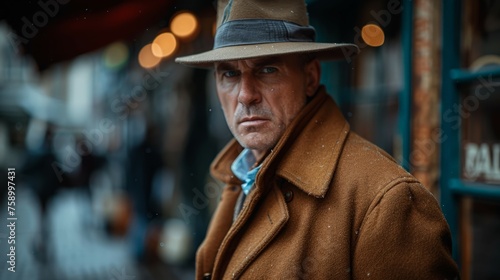 Man in Brown Coat and Hat