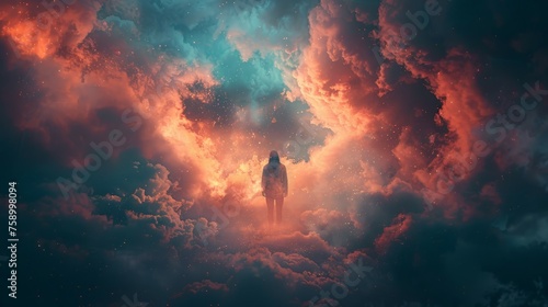 Man Standing in Cloud-Filled Sky