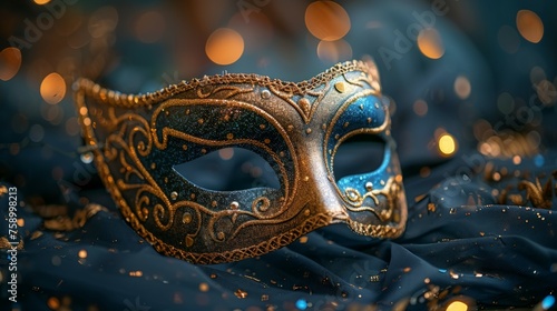 Blue and Gold Mask on Blue Cloth