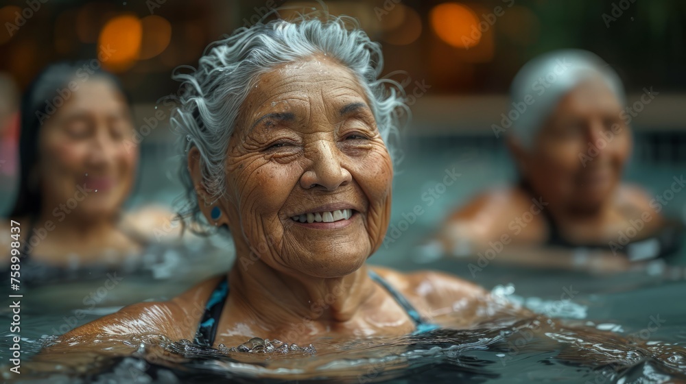 Elderly Woman Swimming in Pool