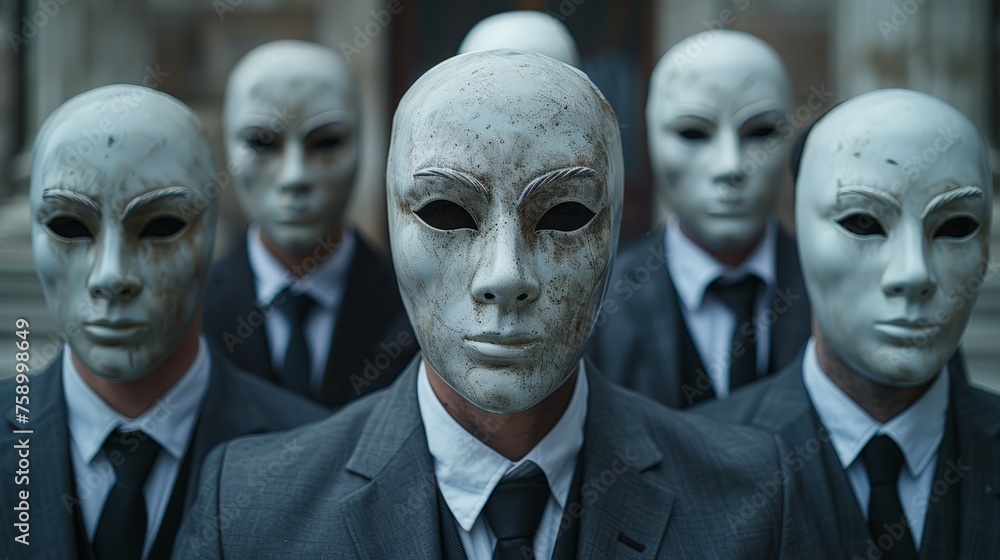 Group of Men in Suits and Masks