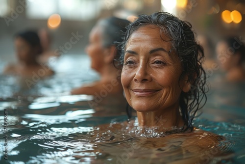 Woman Swimming in Pool With Others
