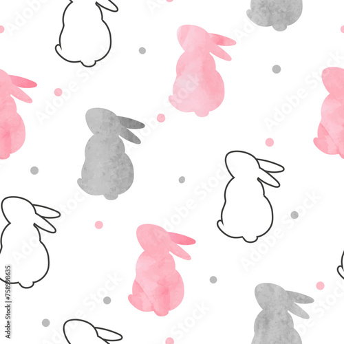Cute bunny pattern. Seamless vector background with rabbits silhouettes