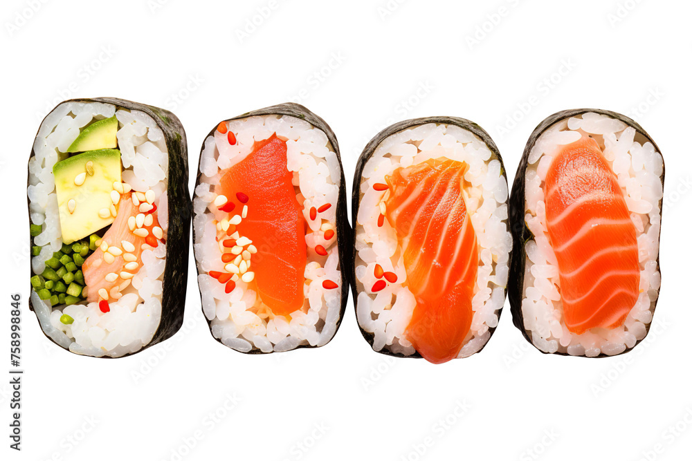sushi with salmon top view isolated on transparent background Remove png, Clipping Path, pen tool sushi with salmon top view isolated on transparent background Remove png, Clipping Path, pen tool