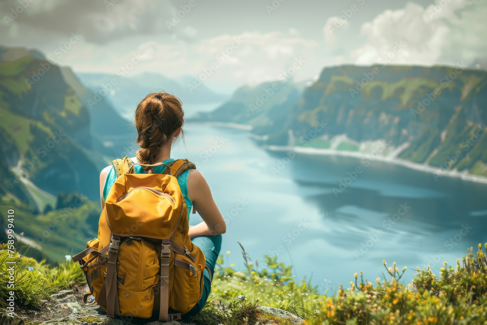 Solo Explorer Contemplates Majestic View Solo Explorer Contemplates Majestic View