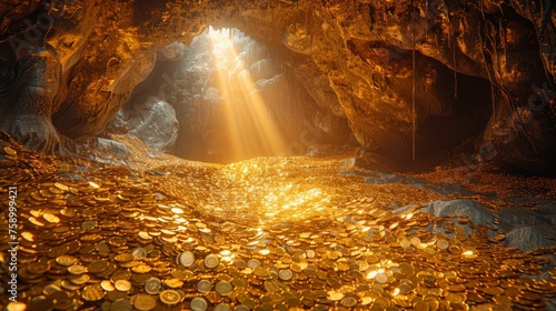 Abundance of Gold Coins in Massive Cave