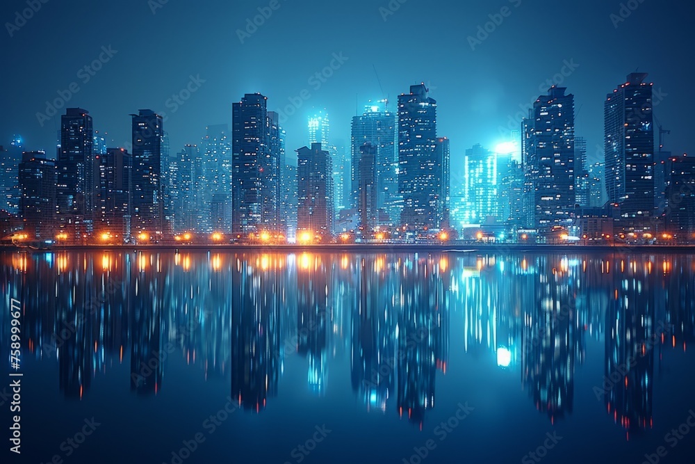 Vibrant Cityscape With Waterside Lights
