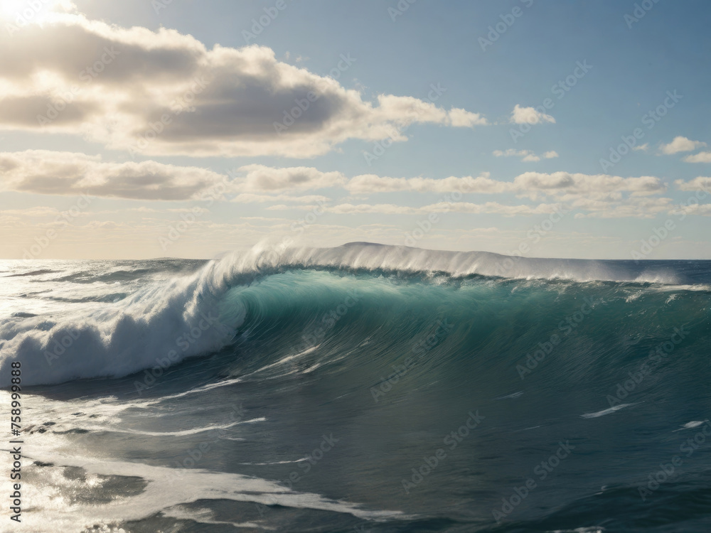 A massive wave crashes in the ocean. Generated with AI A massive wave crashes in the ocean. Generated with AI