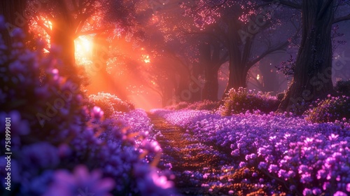 Sun Shines Through Trees and Flowers