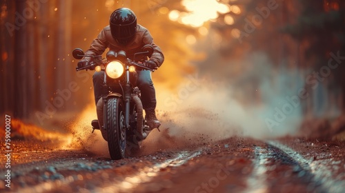 Person Riding Vintage Motorcycle on Dirt Road