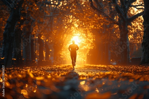 Person Running Down Path at Sunset © Ilugram