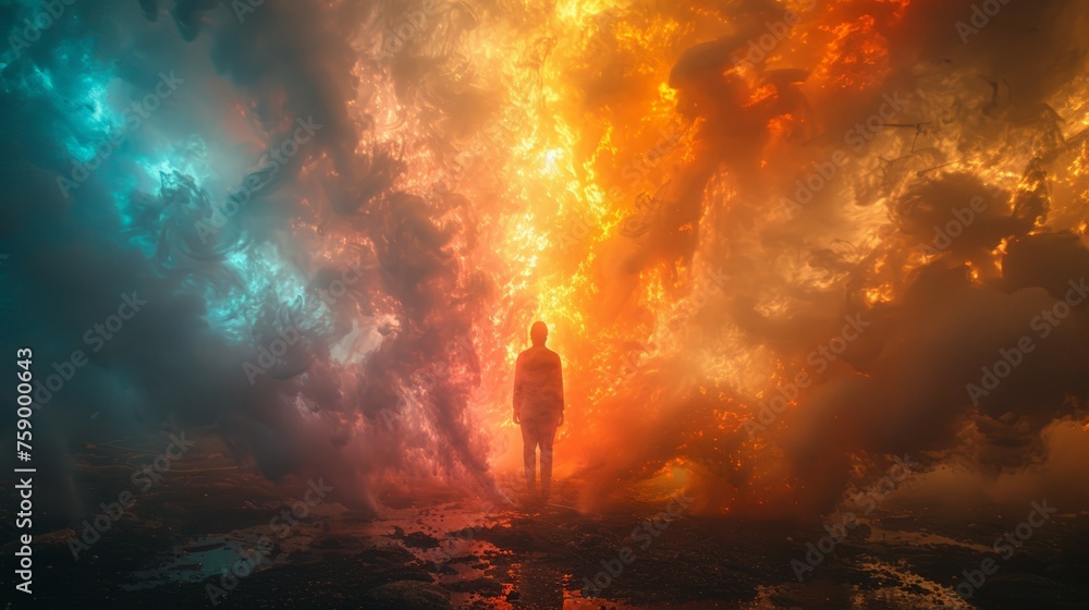 Man Standing in Front of Colorful Cloud