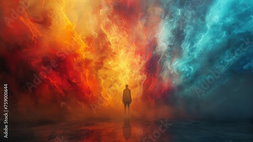 Person in Front of Colorful Cloud Filled Sky