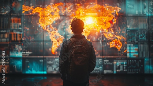 Man Standing in Front of World Map