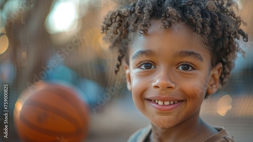Excited Young Boy With Curly Hair Smiles
