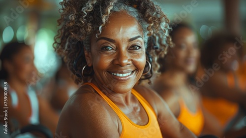 Smiling Woman in Yellow Tank Top at Gym © Ilugram