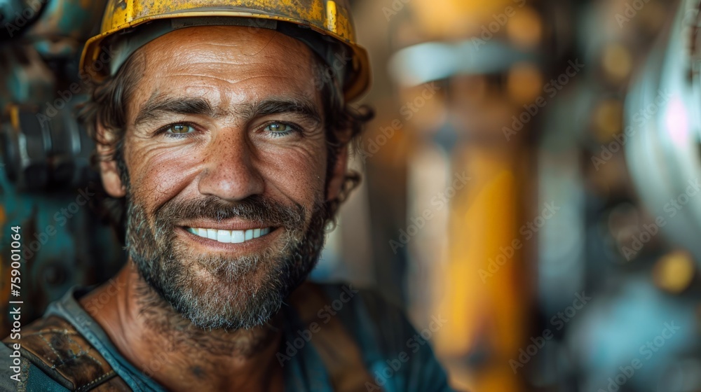 Smiling Man in Hard Hat and Safety Gear