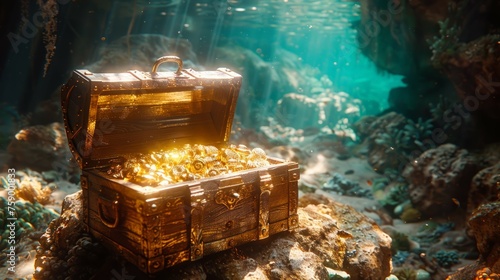 Chest of Gold Coins on Rock