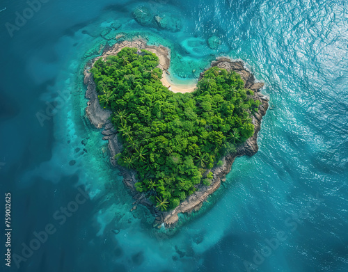Heart shaped island, Beautiful view of island. Created with Ai