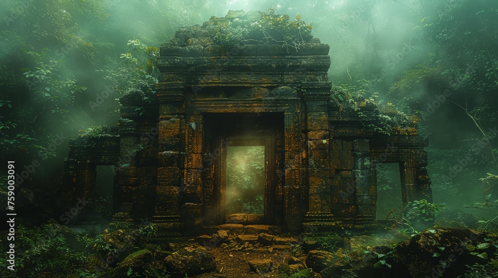 Ancient Stone Gate in Forest