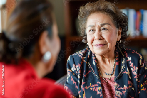 Warm Conversation: Elderly Woman Engaging in a Heartfelt Talk with a Loved One