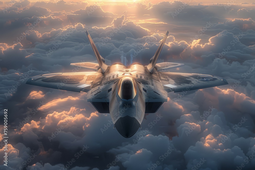 Fighter Jet Flying Through Cloudy Sky - obrazy, fototapety, plakaty 