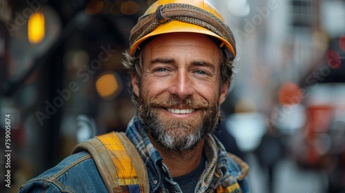 Smiling Construction Worker in Hard Hat