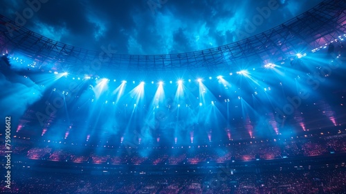 Illuminated Stadium With Bright Blue Lights