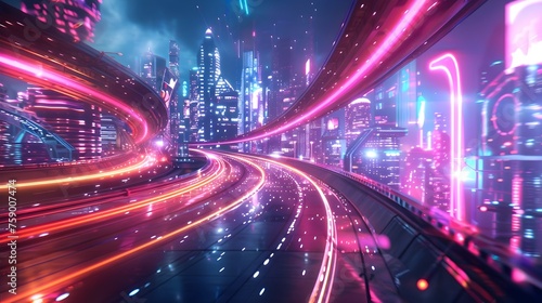 Futuristic City Night Skyline with Neon Lights, To provide a captivating and visually appealing depiction of a futuristic city at night, suitable for