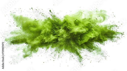 Cloud of green smoke expanding on white background photo