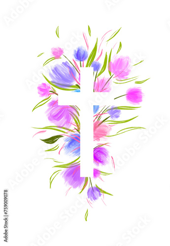 png Watercolor Easter cross clipart. Floral crosses illustration 