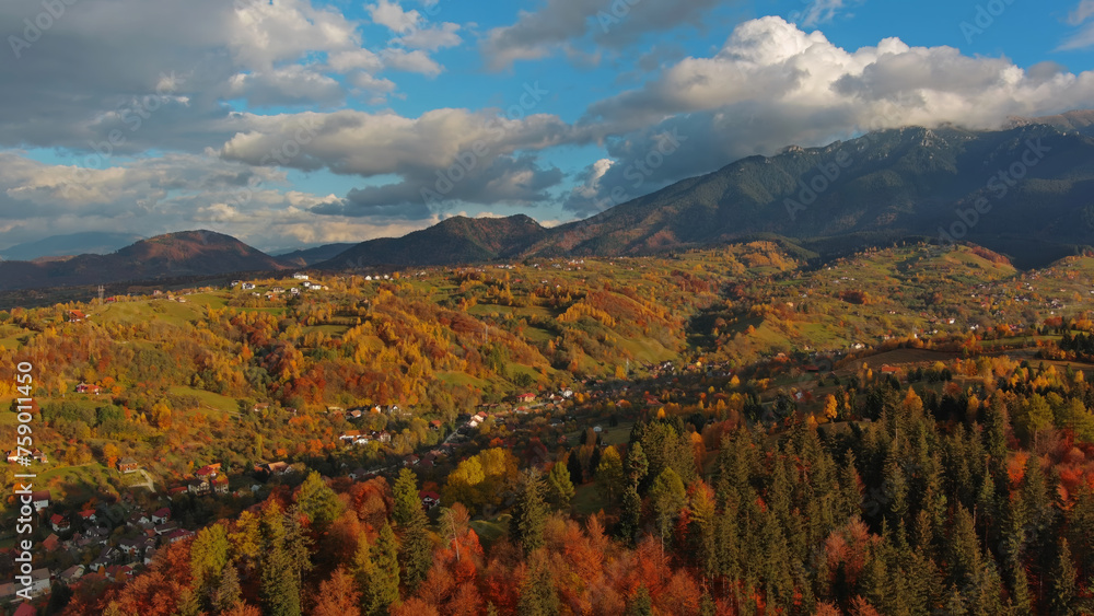 Obraz premium Autumn in Transylvania aerial view