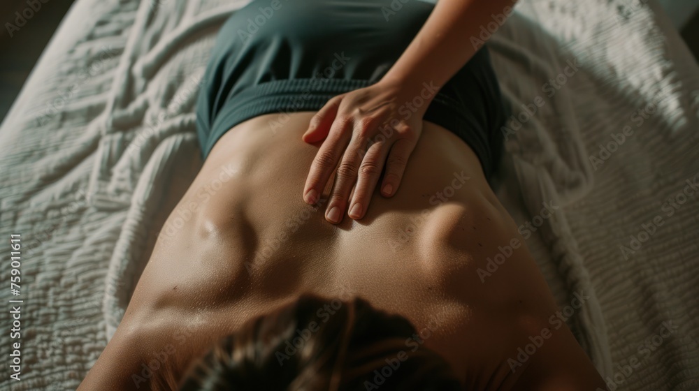 unknown woman enjoy back massage at beauty spa male therapist, Male masseur pampering neck to young woman