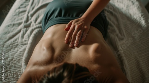 unknown woman enjoy back massage at beauty spa male therapist  Male masseur pampering neck to young woman