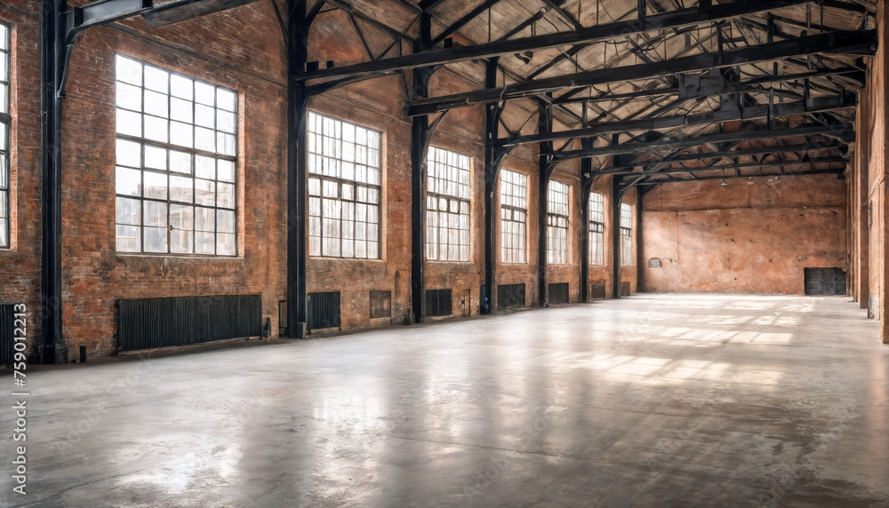 Spacious Industrial Loft With Large Windows and Exposed Brick Walls.