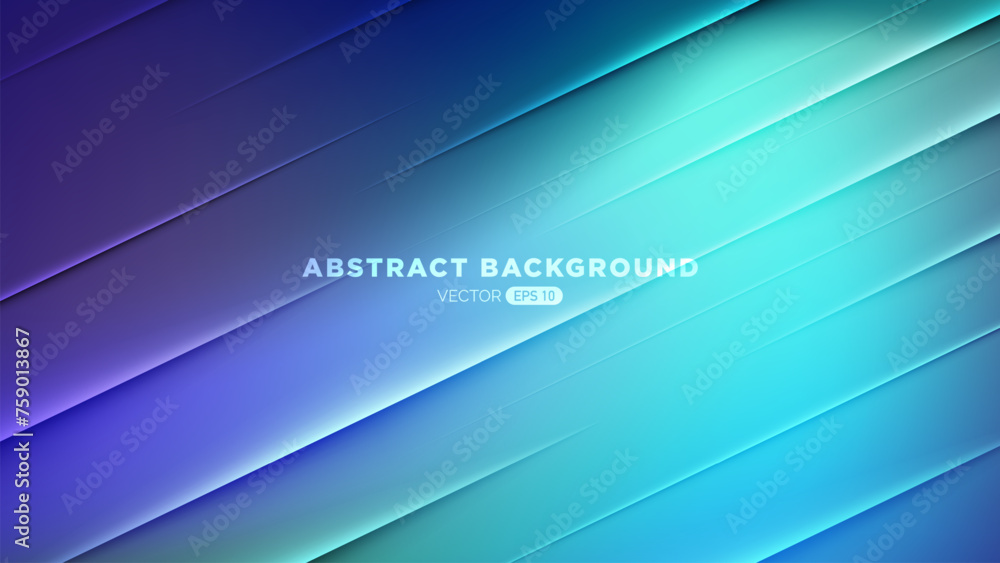 Blurred colored blue and green abstract background and smooth transitions of iridescent colors and colorful gradient with diagonal paper cut lines - obrazy, fototapety, plakaty 