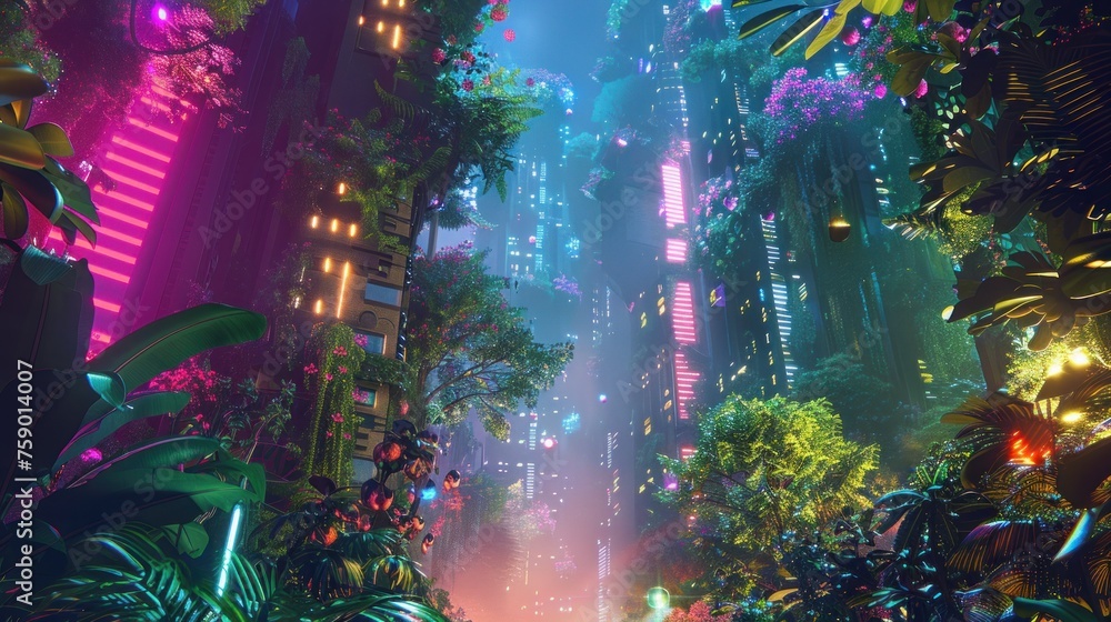 Skyward gardens in neon jungles